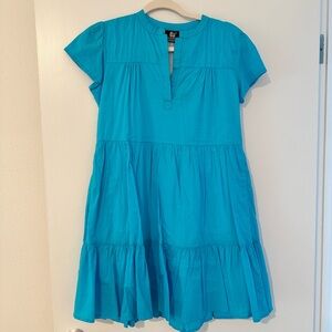 Madison Mathews | Turquoise Short Sleeve Folly Mini Dress